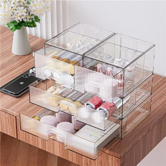 Acrylic Stackable Storage Drawers Clear Organizer for Makeup Bathroom Pantry - Picture 5 of 7